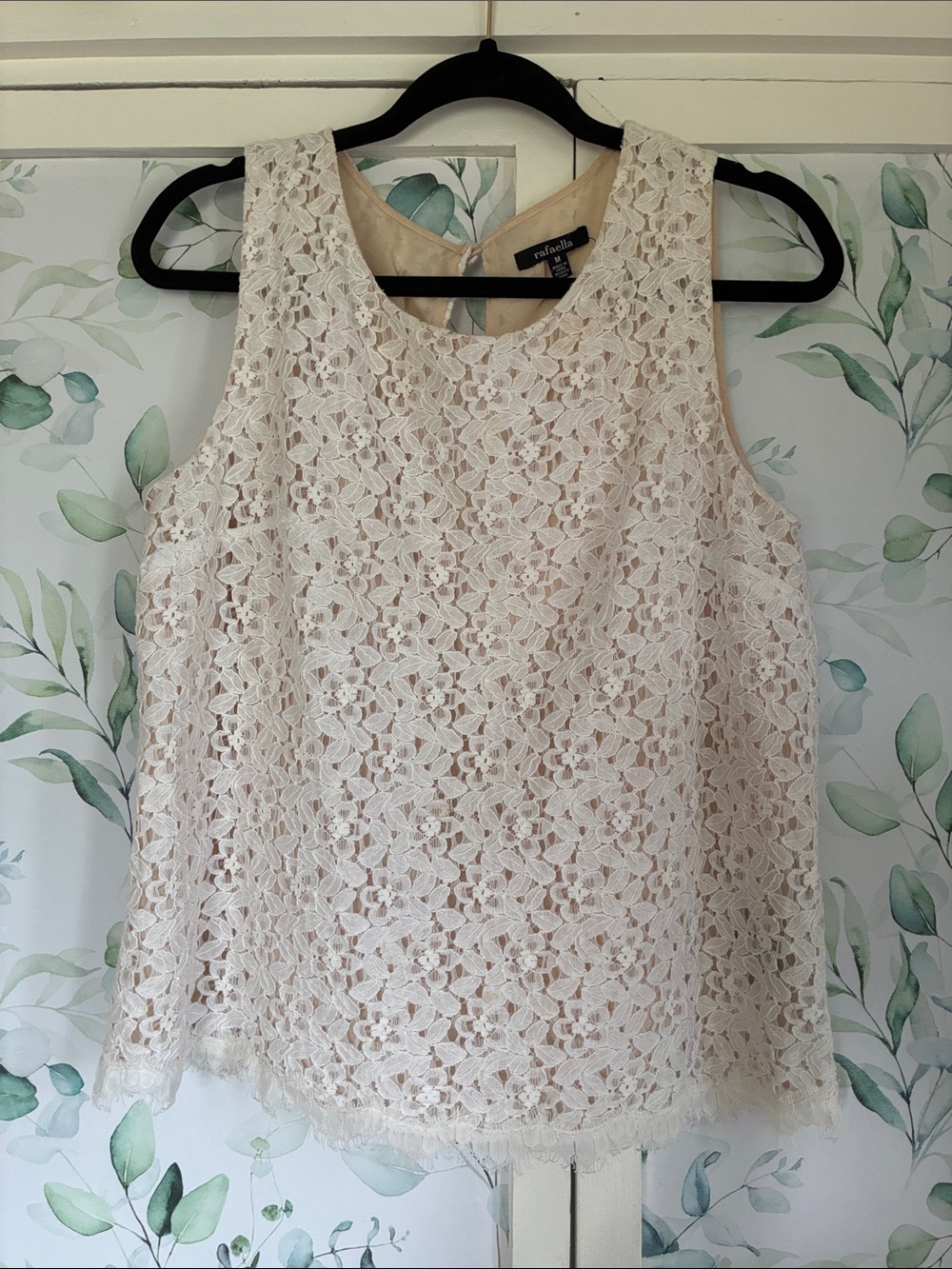 Classic Rafaella delicate floral lace over beige top